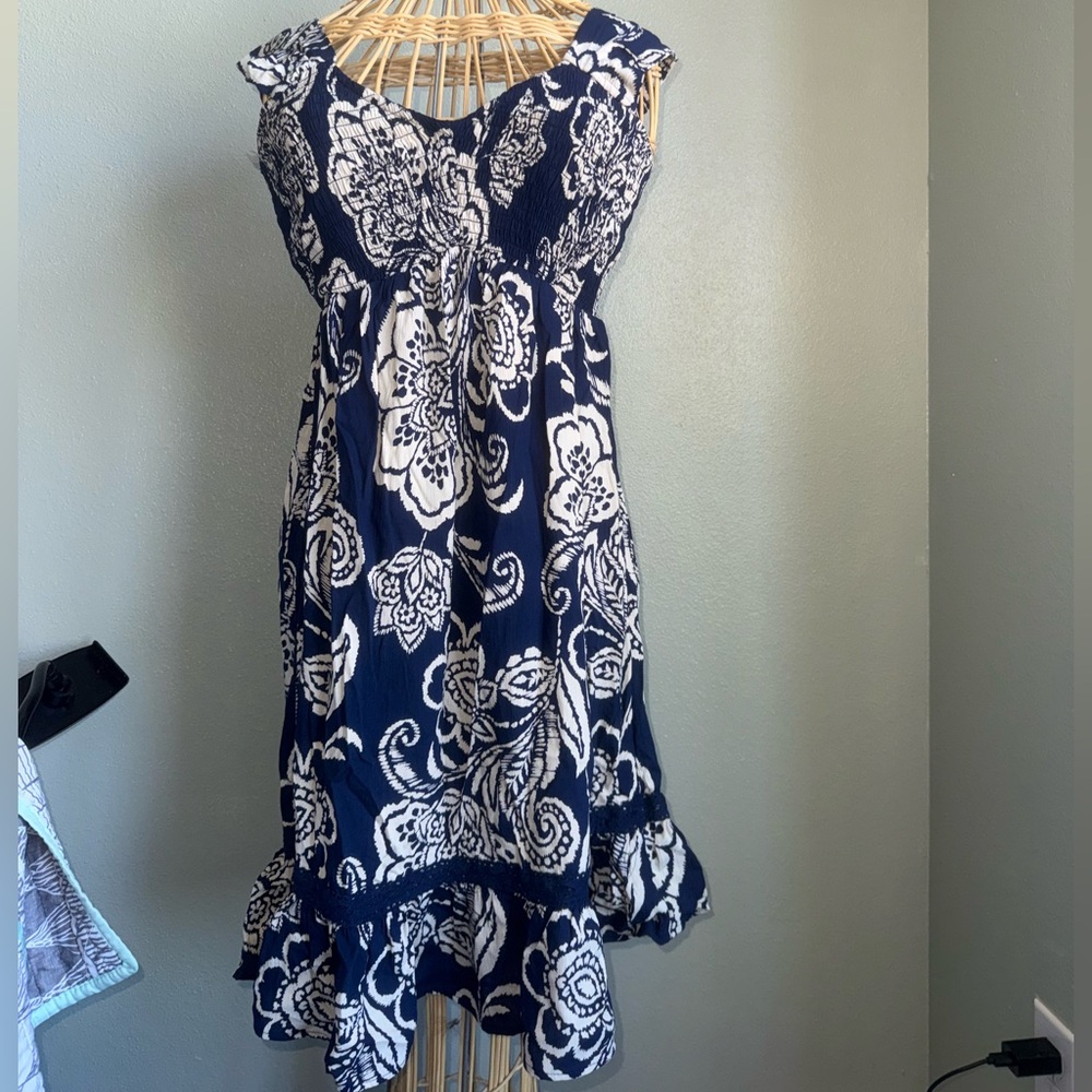 Angie Women’s Small Floral Blue and White Dress